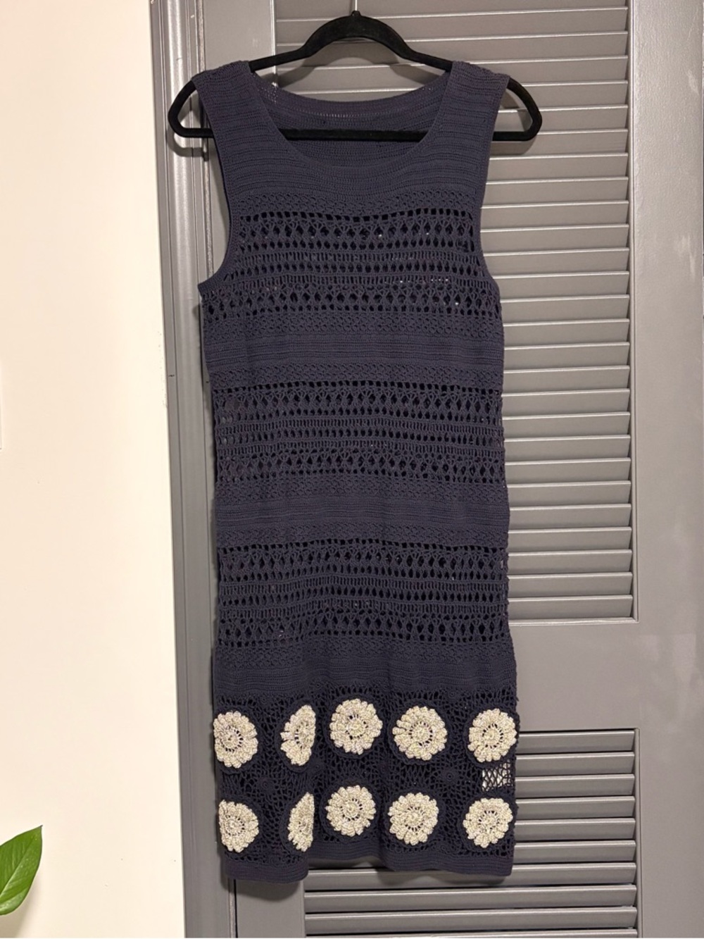 3.1 Phillip Lim Navy Crochet Midi Dress with Cream Floral Accents